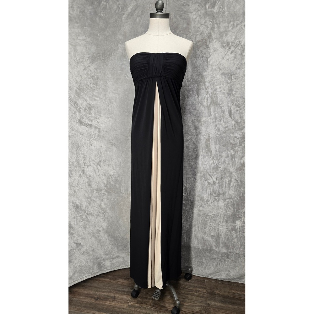 BCBG Paris Maxi Dress Women 4 Strapless Two Tone Ruched Flowy Gala Prom Regency